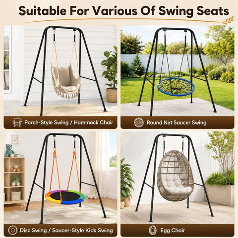Heavy Duty Hammock Chair Stand 440 Lb Capacity Foldable Swing Frame Built To Last For Indoor Outdoor Use with various swings