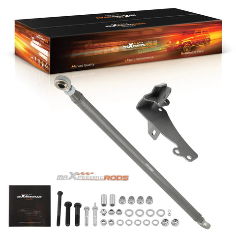 Adjustable Front Track Bar For RAM 1500 2500 3500 4WD 1994 To 2002 Heavy Duty Steering Stabilizer Replacement For Lifted Rigs Reduces Wobble And Improves Handling, gray steel bar with bracket and hardware