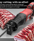 Beast 3800W Handheld Electric Saw for Meat and Bone, Wood, Metal, and Aluminum Cutting, 220V with red handle and blade