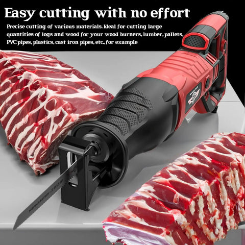 Beast 3800W Handheld Electric Saw for Meat and Bone, Wood, Metal, and Aluminum Cutting, 220V with red handle and blade