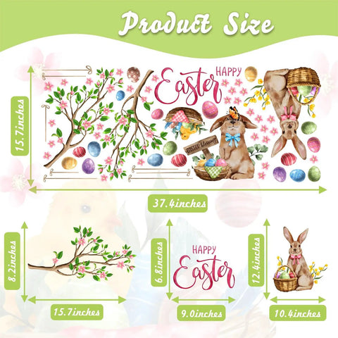 Happy Easter Totally Cute Wall Decals Set With Bunny And Eggs Tree Branch Design Peel And Stick Window Clings For Living Room Bedroom And Nursery Spring Decor Easy Peel And Stick For Quick Home Decor