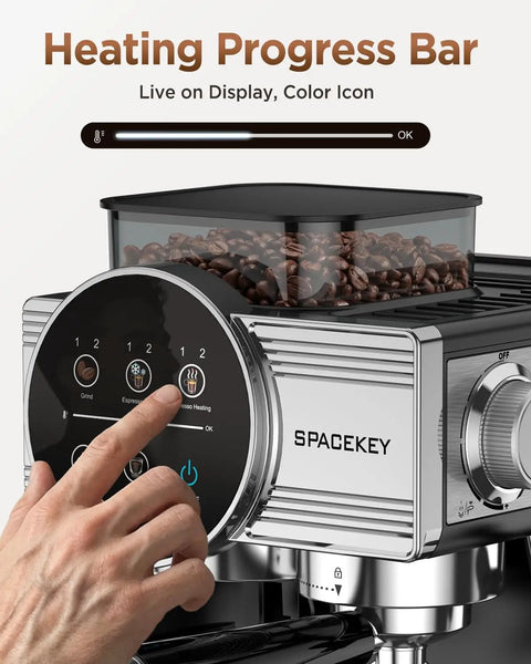 All In One Espresso Machine With Grinder And Milk Frother, 20 Bar Pump, Cold Brew, 30 Grind Settings, 60oz Removable Tank, Home Barista Kit