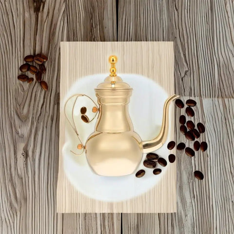Golden Stainless Steel Turkish Coffee Pot Cezve Style For Rich Stovetop Brews At Home Pro-Grade Barista Finish With Even Heat Distribution And Easy Pour Spout 1 Count on a wooden surface with coffee beans