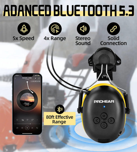 Hard Hat Compatible Bluetooth Hearing Protection Earmuffs With Noise Canceling Mic And 40 Hour Battery Life Built Rock Solid For The Job Site Or Lawn Work Keep Your Ears Protected While You Crank Up Tunes All Day Yellow