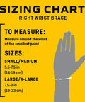 Sizing chart for Deluxe Wrist Stabilizer For Right Hand, Adjustable Straps, Breathable All Day Comfort, Palm Support, Small to Medium.