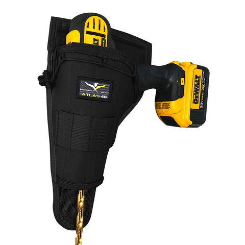 AIMS Large Drill Holster for Right Handed Pros Handcrafted in the USA From 1000D Cordura Nylon with yellow drill in black holster
