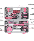Pink 150 Piece All Purpose Tool Kit In Tool Box Storage Case For DIY Home Repairs And Projects Perfect For Garage Office Dorm And College Use Women Ladies And Girls showcasing tools inside case