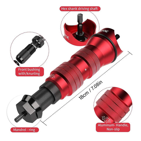 Rivet Nut Drill Adapter Kit With Six Heads And 150 Nuts, Converts Your 18V To 24V Drill Into A Badass Nutsert Installer, Includes M3 To M10 Nuts And Wrench, Great For Aluminum And Steel Projects. 18cm red aluminum handle