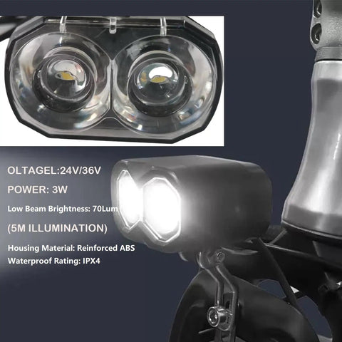 Ebike Front Light With 3 Pin Male Waterproof Connector For 24V 36V Ebikes And E Scooters Beefy High Power LED Bulb Built Tough