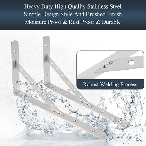 Rock Solid Shelf Brackets 16 Inch L Brackets For Shelves Heavy Duty Stainless Steel Angle Brackets Pack Of 2 Silver Finish
