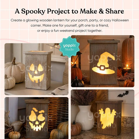 Top Tier 10 Pack Halloween Acrylic Router Template Kit Features Killer Ghost Bat Spider And Witch Hat Patterns Built For Hassle Free DIY Woodworking Stencils And Seasonal Crafts - wooden lanterns with spooky designs