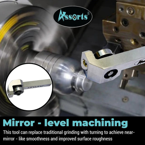 Entry Series Roller Burnishing Tool For Lathe Three Eighths Inch By Three Eighths Inch By Two Inch Light Duty Surface Finishing Tool Compact Lightweight Design With Smooth Rolling Action For Tiny Shops And Training Use shown close-up on lathe.
