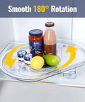Refrigerator Lazy Susan Turntable Organizer 16.5 By 11 By 1.85 Inches Clear Plastic Tray with Suction Cups in use