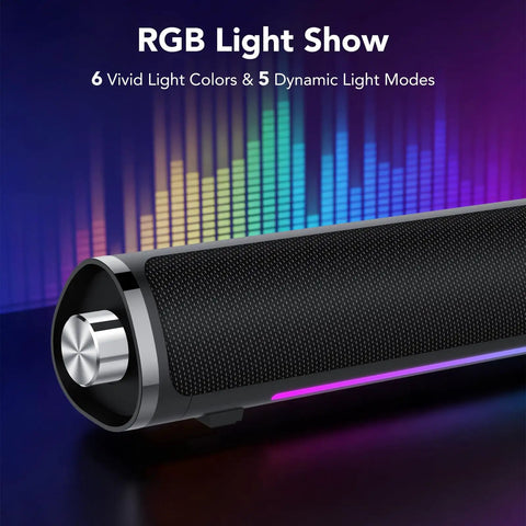 USB Powered PC Speakers With Bluetooth Hi Fi Stereo Sound Bar for Desktop Deep Bass 5W with RGB light show