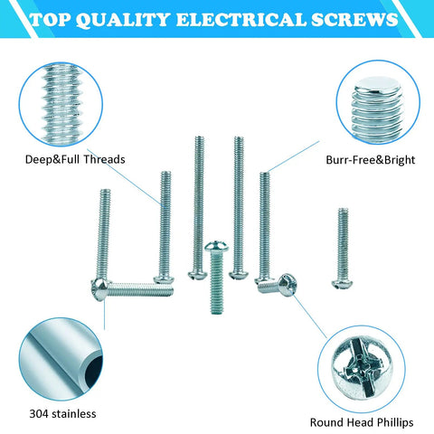Assorted Machine Screws Kit 370 Pcs Fully Threaded Phillips Drive Eight By One Half Inch To Eight By Two Inch Zinc Coated Carbon Steel Electrical Outlet Screws for Heavy Duty Fixtures and Projects