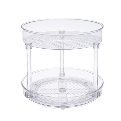 Clear Lazy Susan Turntable Organizer For Spices And Condiments With Smooth Rotating 2 Tier Design Nine Inch Diameter BPA Free