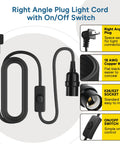Top Notch Black Pendant Light Cord 10 FT With E26 E27 Bulb Socket And Right Angle Plug Slick Flat Braided Extension Cable For Indoor Or Outdoor Hanging Fixtures Features Handy On Off Switch image showing cord with right angle plug and toggle switch.