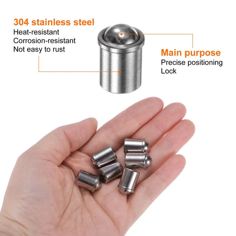 10 Pcs Ball Point Spring Plungers Set 10x13mm Pro Grade 304 Stainless Steel Precision Positioning Beads For Doors And Cupboards, Mechanical Devices, Clamps, Furniture, Ball Catch Latches And Hidden Fastening Projects. 304 stainless steel ball spring plungers in hand
