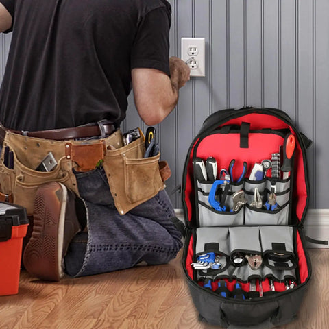 Heavy Duty Tool Backpack For Pros With 51 Pockets HVAC Electrician Plumber Garden Tool Carrier Built Tough In 600D Polyester With Reinforced Zippers