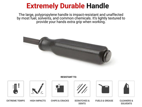 Angled End Handled Pry Bar Set With Wall Hanger Five Piece Heavy Duty Prying Kit, showing durable black handle resistant to chemicals.
