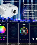 Bluetooth 10W Twinkle Fiber Optic Star Ceiling Light Kit with app control interface showing color and mode options