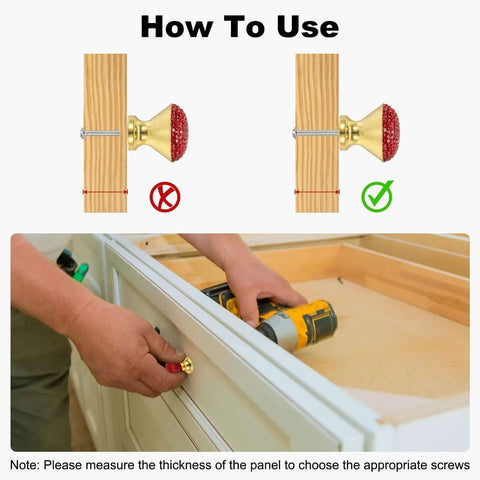 How to use Game Changing 4 Pack Round Rhinestone Drawer Knobs With Bling Crystal Toppers And Shiny Gold Hardware with installation guide.