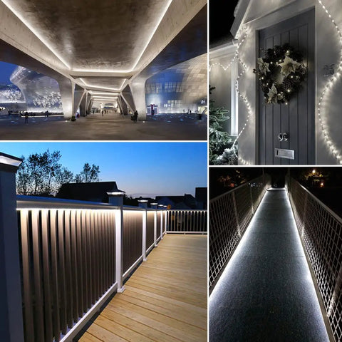 Lit 40Ft LED Rope Lights Dimmable Indoor Outdoor Waterproof 6000K Daylight White With Flexible Connectable Cuttable Cord