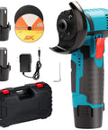 Cordless Angle Grinder Tool Workhorse 19500 RPM Portable Handheld Cutter, dual 1500mAh batteries, fast charger, and case