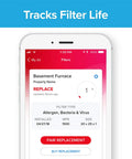 Smart Bluetooth Air Filter For Home AC And Furnace MPR 1500 Allergen Bacteria Virus Guard displayed on smartphone app.