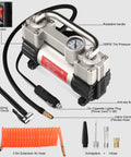 6X Faster Inflation Double Cylinder Tire Inflator With Portable Bag Heavy Duty 12V Air Compressor Pump Up To 150 PSI