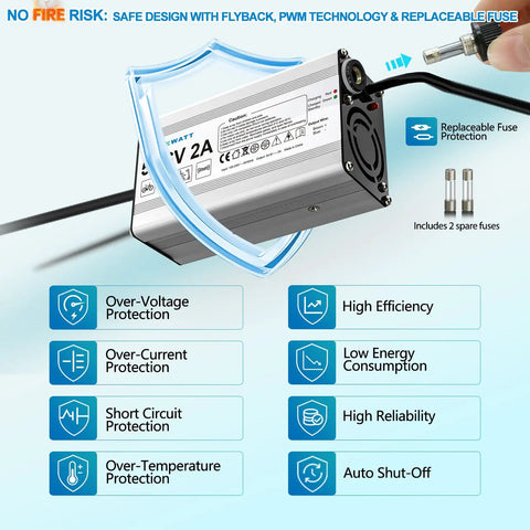 54.6V 2A Charger For 48V Lithium Ion Battery Ebike Electric Bike Electric Scooter Hoverboard Replacement With 6 Connectors, Safe Smart Charging, Aluminum Housing, Quiet Cooling Fan, High Quality Components