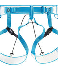 Ultralight Ski Mountaineering Harness With Wireframe HMPE Straps, white turquoise color, visible from front view, Size L/XL
