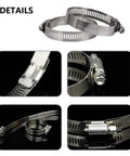 Close-up of Beefed-Up Stainless Steel Hose Clamps 27-51mm 1-2 Inch Worm Gear Band for fuel lines and radiators