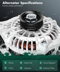 Plug And Play Alternator Replacement For Mazda 323 1.6L 1995 1994 1996 MX 3 1.6L 1994 1995 1996 Protege 1.5L 1995 1996 Miata 1.8L 1994 1995 1996 1997 12V 70 Amp 4 Groove Pulley OE 13614 13698, top view showing specifications
