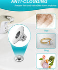 Illustration of 2 In 1 Bathroom Sink Stopper And Hair Catcher Universal Pop Up Drain Stopper For 1.1 To 1.5 Inch US Standard Drain Holes with hair, ring, and vegetables.