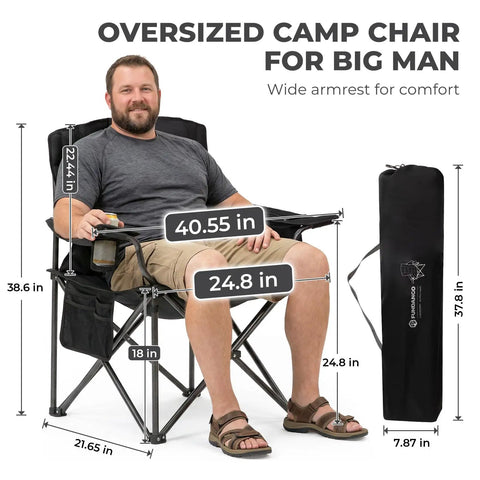 Oversized Camping Chair For Adults With Padded Seat And Back Big And Tall Folks Heavy Duty Portable Foldable Lawn Chair With Lumbar Support