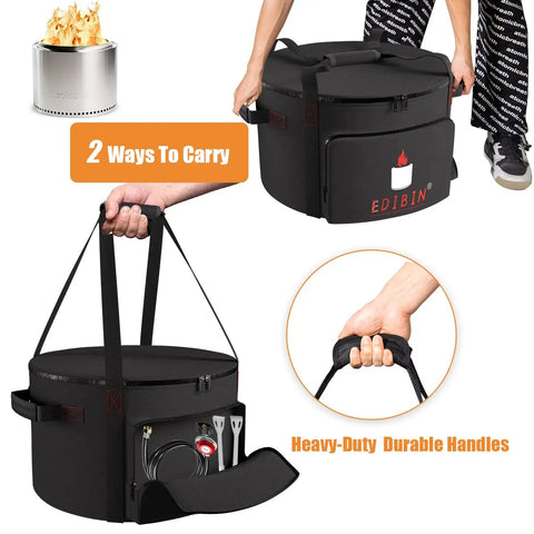Rugged Outdoor Smokeless Fire Pit Bag For Bonfire Style Pits 19.5 Inch Diameter And 14 Inch High with handles and storage pocket