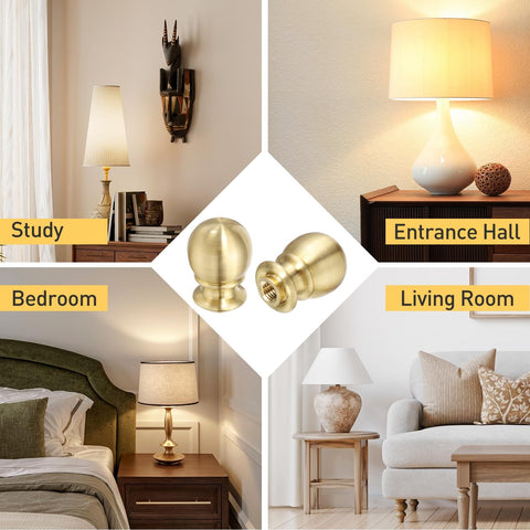Brass Ball Lamp Finials Set Of 2 1 Inch Tall Lamp Cap Knobs for table and floor lighting in study, entrance hall, bedroom, living room.