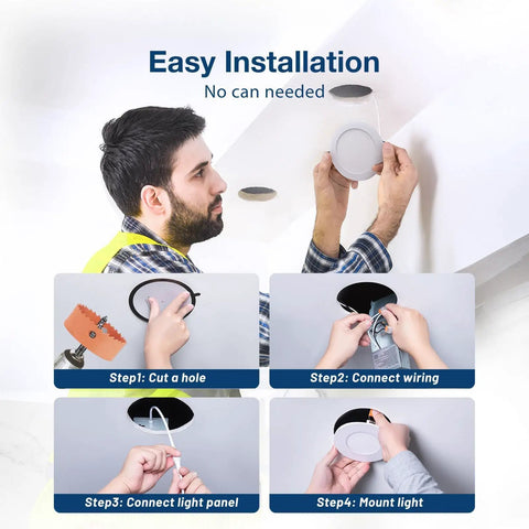 Installation steps for Six Pack 4 Inch Ultra Thin LED Recessed Ceiling Light With Junction Box Five CCT