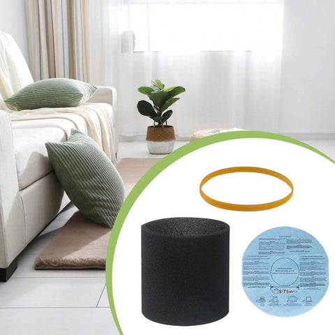 Budget Friendly Shop Vacuum Filter Kit With Foam Sleeves And Reusable Dry Disc Filters, includes foam sleeve, filter, band.