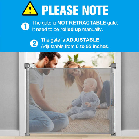 Adjustable Easy Roll Up Mesh Baby Gate For Doorways And Stairs Indoor Outdoor Pet Gate for Dogs Space Saving Child Gate for House Entrances