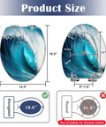 Generic Elongated Resin Toilet Seat for Bathroom with wave design, measuring 18.5 x 14.5 inches, showing size guide.