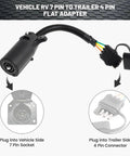 Built Like A Brick 7 Way To 4 Way Trailer Plug Adapter With Rv Blade 7 Pin To 4 Pin Flat Converter showing 7 pin socket and 4 pin connector.