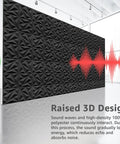 Totally Rad 3D Acoustic Panels For Walls Soundproofing Foam Tiles 12X12 Inches black textured wall with raised 3D design.