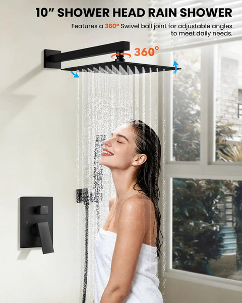 Hella Durable Matte Black Shower Faucet Set With Handheld Spray And 10 Inch Rainfall Head Built Solid With Heavy Duty Brass Valve Top Notch Flow Any Home Loves Daily