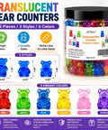 Kid Approved Counting Bears And Math Counters With Storage Bin Montessori Color Sorting Toys For Toddlers Preschool STEM Learning displayed in a jar, featuring 72 colorful plastic bear counters.