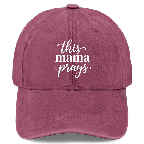 Wine Red Lightweight Baseball Cap For Men, Breathable Soft Comfort Fit Hat For Running with 'This Mama Prays' text