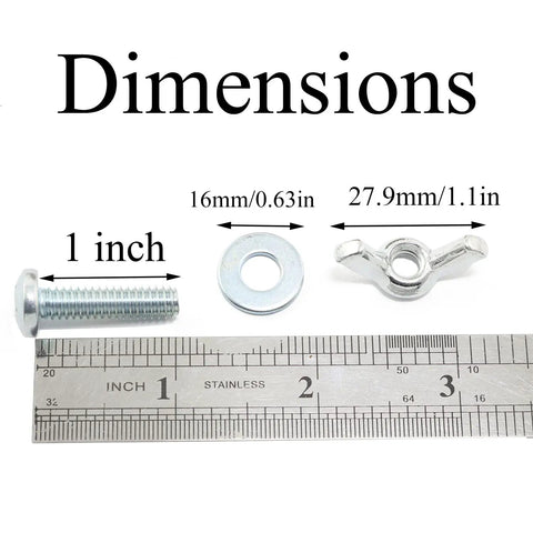 Dimensions of Ten Sets Screw Bolts With Wing Nuts And Washers One Quarter Twenty Zinc Plated Carbon Steel Mounting Hardware