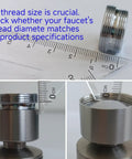 Total Game Changer Brushed Nickel Faucet Extender With 360 Degree Swivel And Dual Flow Spray Nozzle, showing thread size measurements.