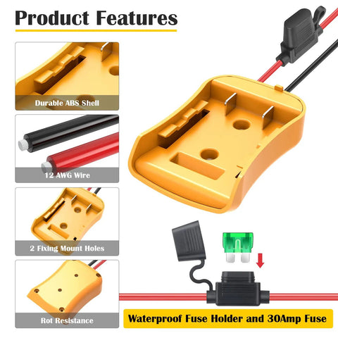 2 Pack Power Wheel Battery Adapter Kit For 20V RC Cars And Trucks With Fuses 12AWG Wire Terminals Easy Lock Connection detail